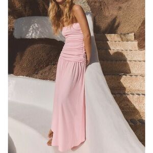 Elegant Pink Strapless Maxi Dress